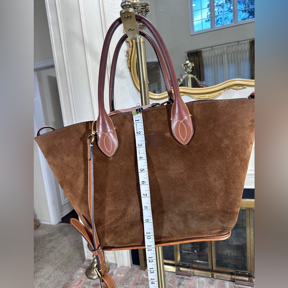 Polo Ralph Lauren Bellport Suede Leather Medium Tote Bag Brown Adjustable Strap - Picture 12 of 16